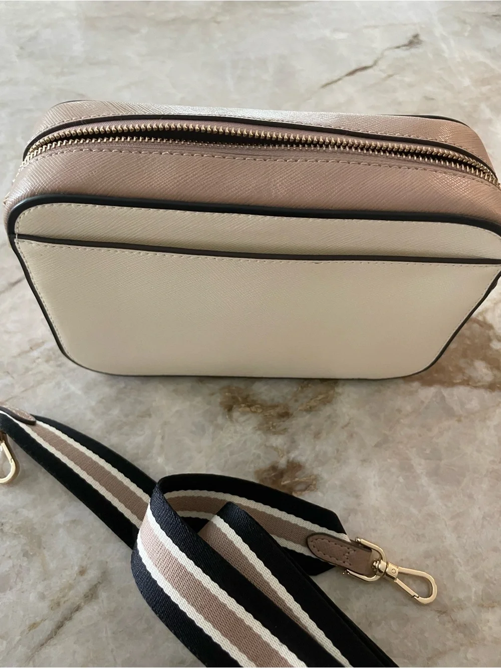 kate spade Cream and Black Logo Crossbody Mini Cam Bag